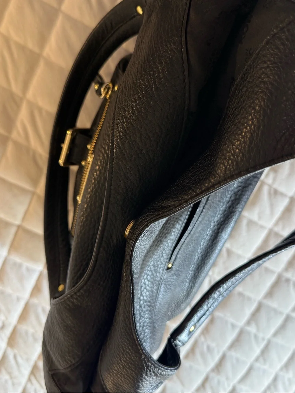 Michael Kors Austin Black Pebbled Leather Hobo Shoulder Bag Purse